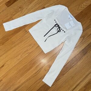 Willow & Wind Sweater‎ S Ribbed Long Sleeve Square Neck Bow Tie Top Cottagecore